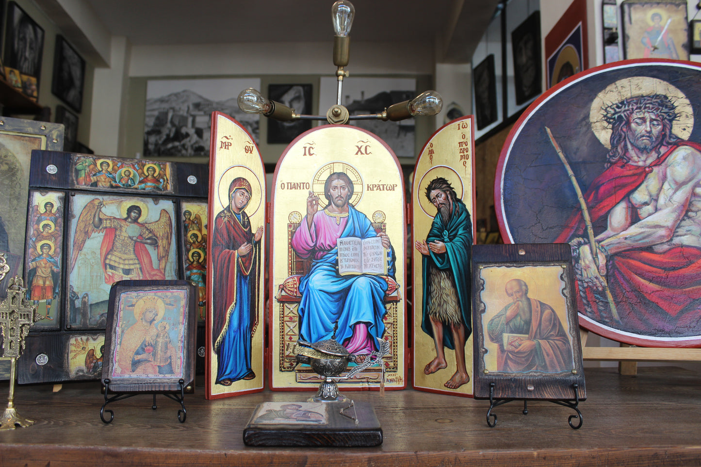 Christ of Sinai with Virgin Mary & Saint John, 62×60 cm