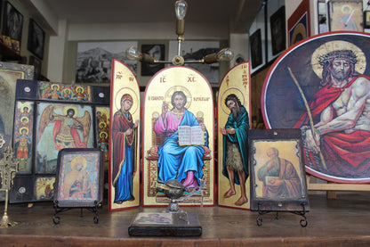 Christ of Sinai with Virgin Mary & Saint John, 62×60 cm