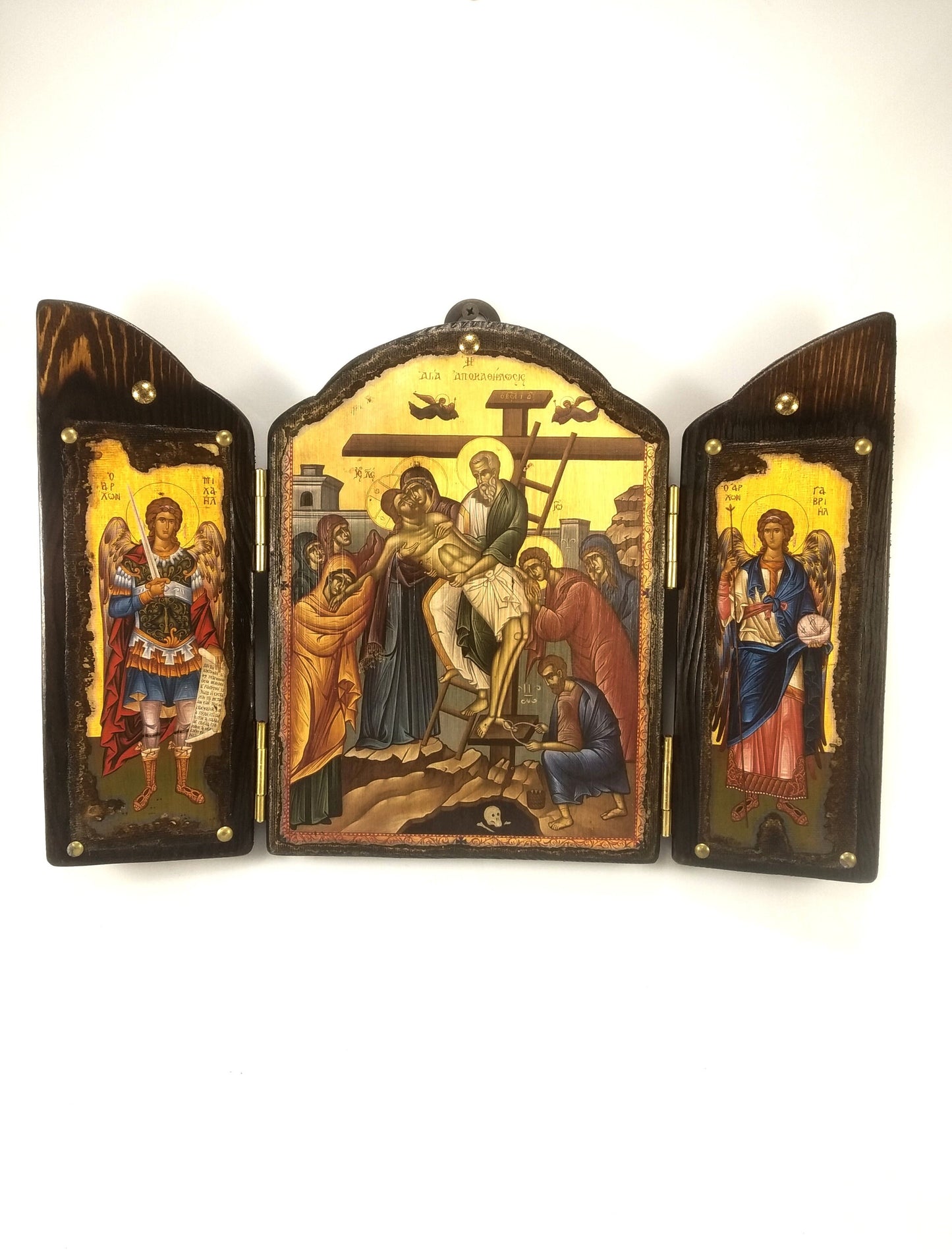 The Deposition of Christ Triptych with Archangels, 30×21 cm