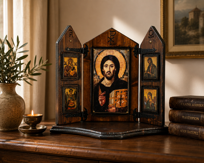 Christ of Sinai Iconostasis with Virgin Mary, Saint John & Archangels, 40×47 cm