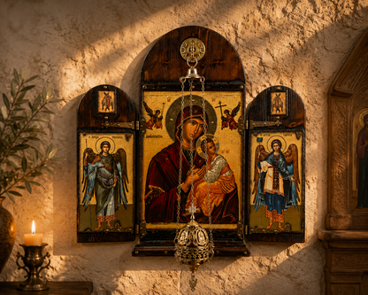 Virgin Mary & Christ Triptych with Archangels, 40×47 cm