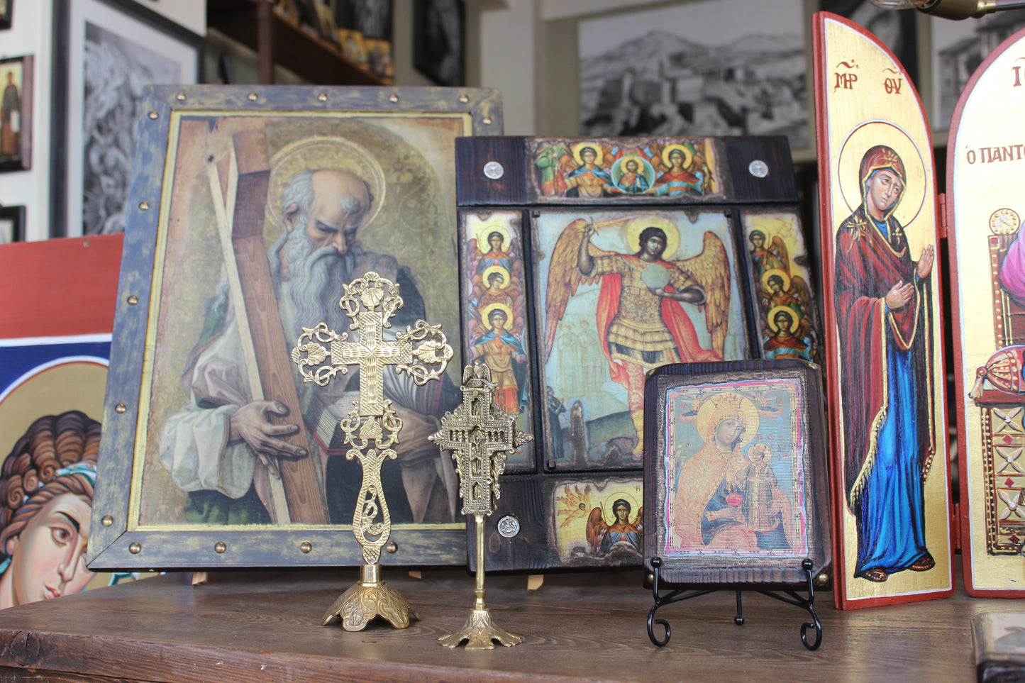 Virgin Mary, Christ & Saints Triptych, 40×24 cm