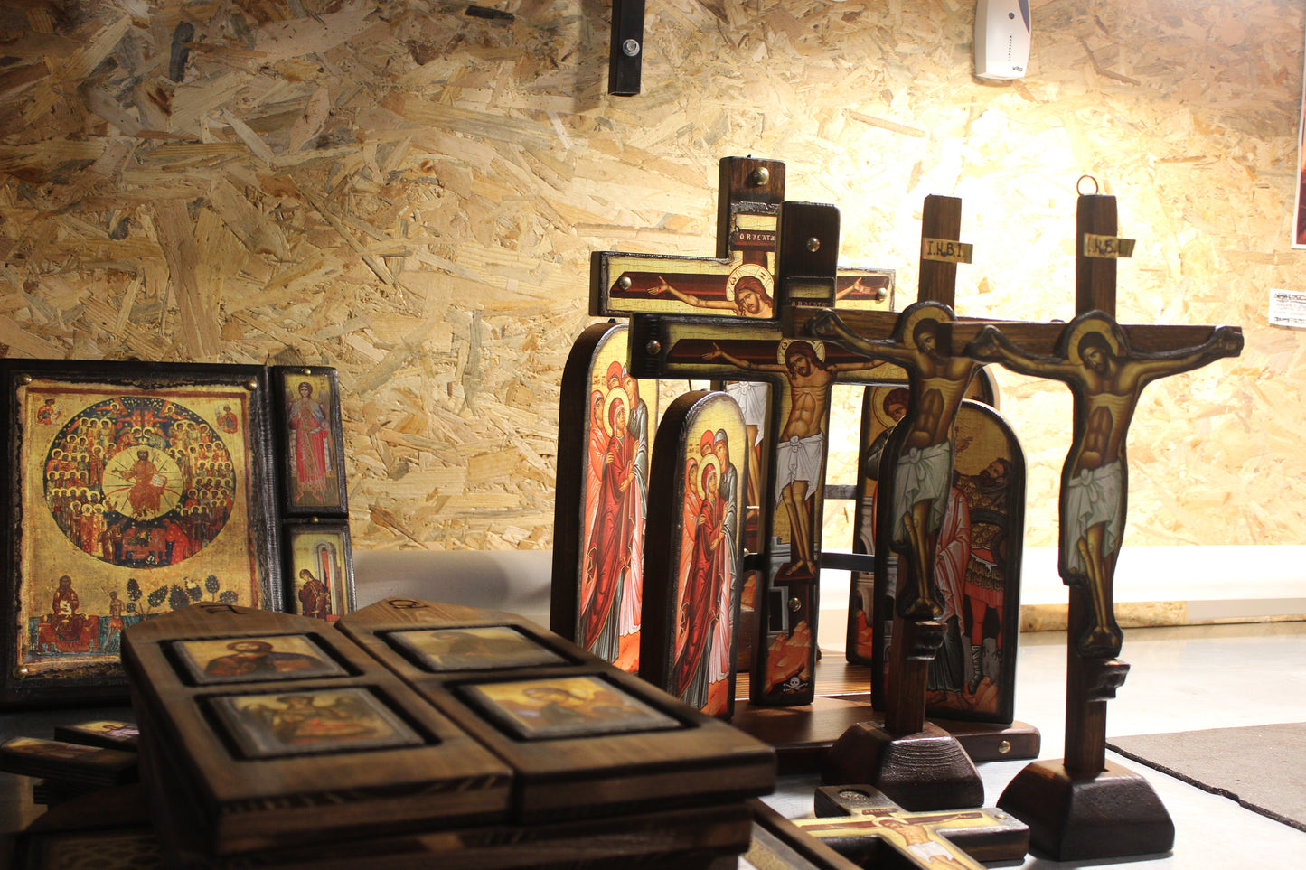 Christ of Sinai Iconostasis with Virgin Mary, Saint John & Archangels, 40×47 cm