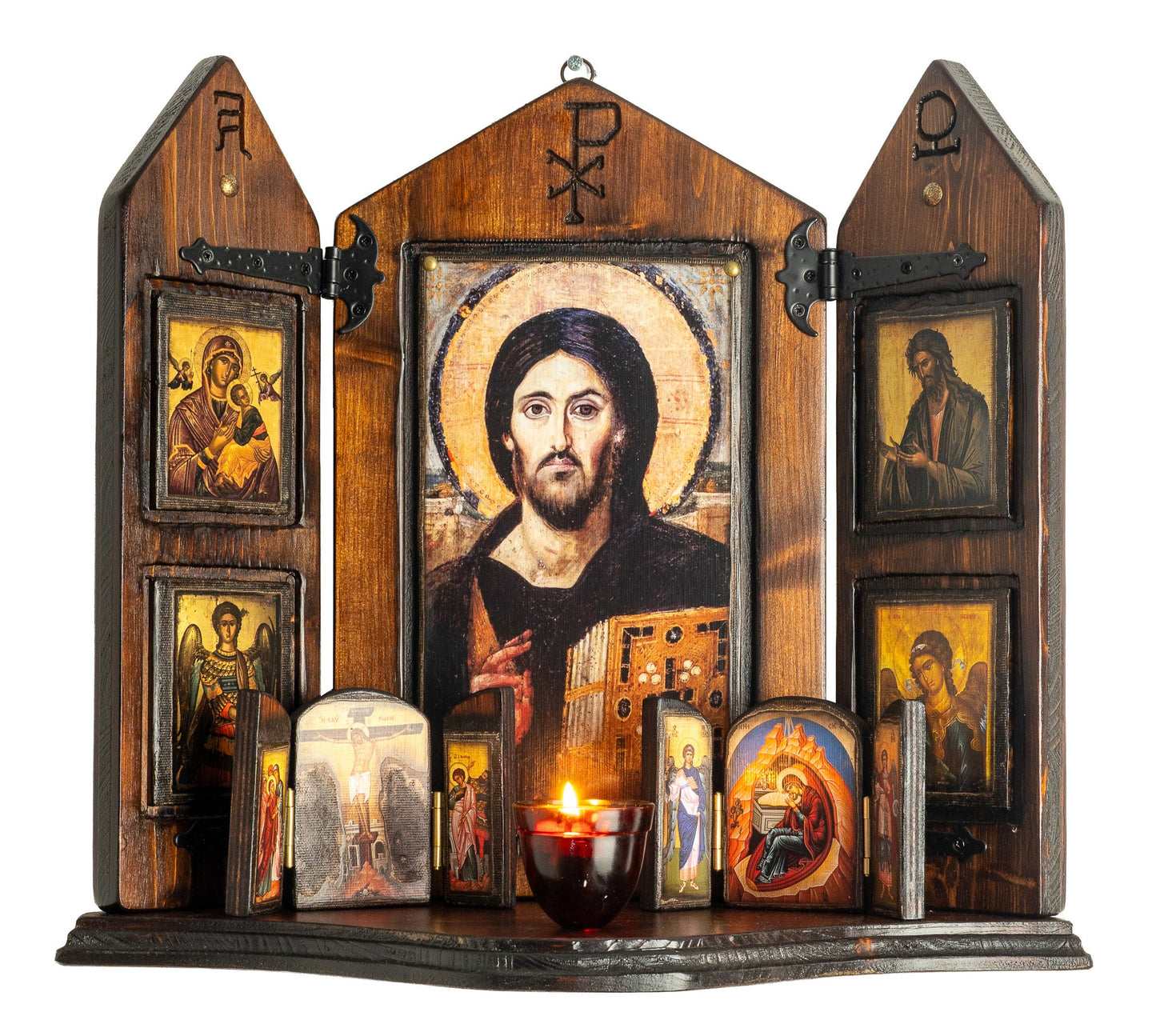 Christ of Sinai Iconostasis with Virgin Mary, Saint John & Archangels, 40×47 cm
