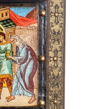 The Wedding at Cana, Handmade Wooden Byzantine Icon, 21x55 cm