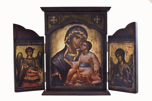 Virgin Mary Triptych with Archangels, 40×58 cm