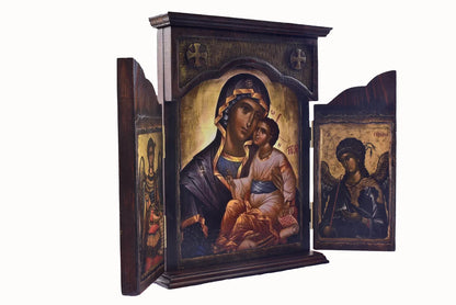 Virgin Mary Triptych with Archangels, 40×58 cm