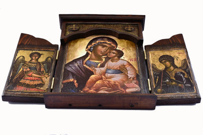 Virgin Mary Triptych with Archangels, 40×58 cm