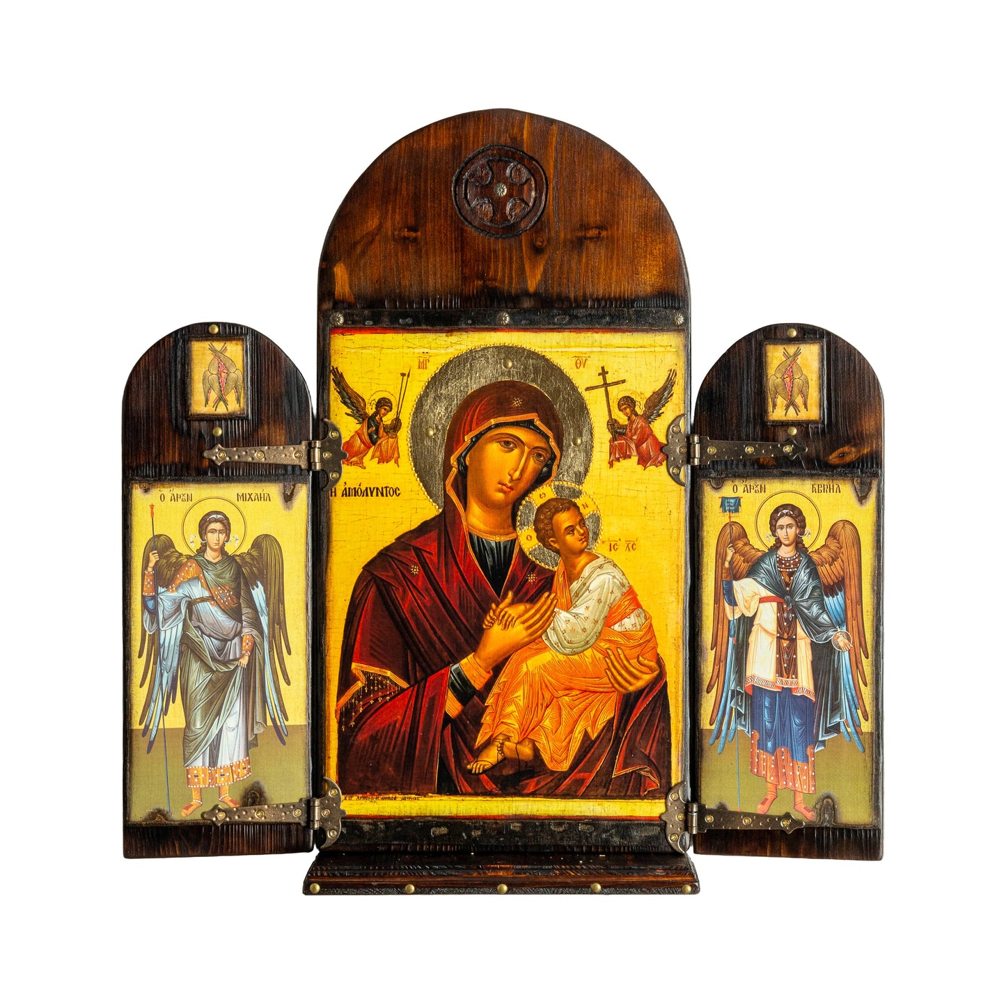 Virgin Mary & Christ Triptych with Archangels, 40×47 cm