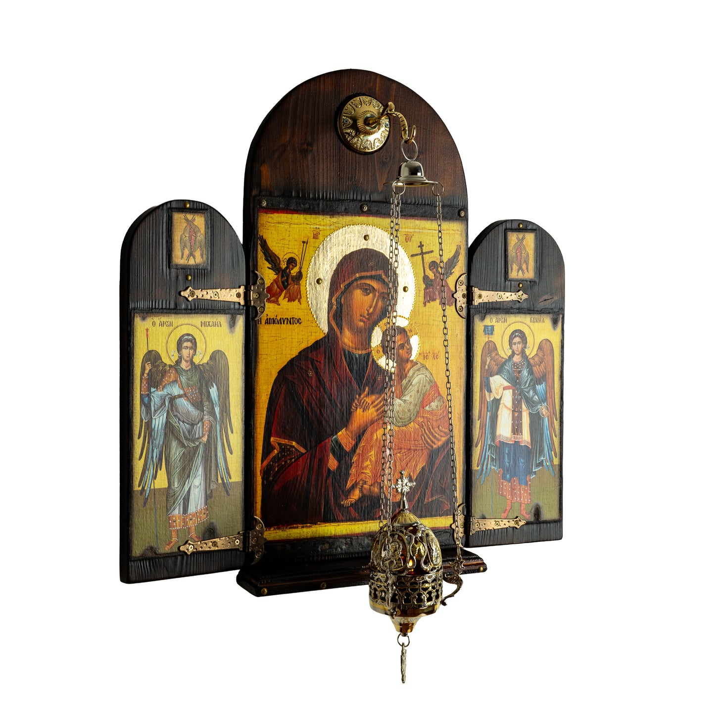 Virgin Mary & Christ Triptych with Archangels, 40×47 cm