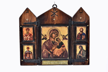 Virgin Mary, Christ & Saints Triptych, 40×24 cm