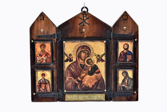 Virgin Mary, Christ & Saints Triptych, 40×24 cm