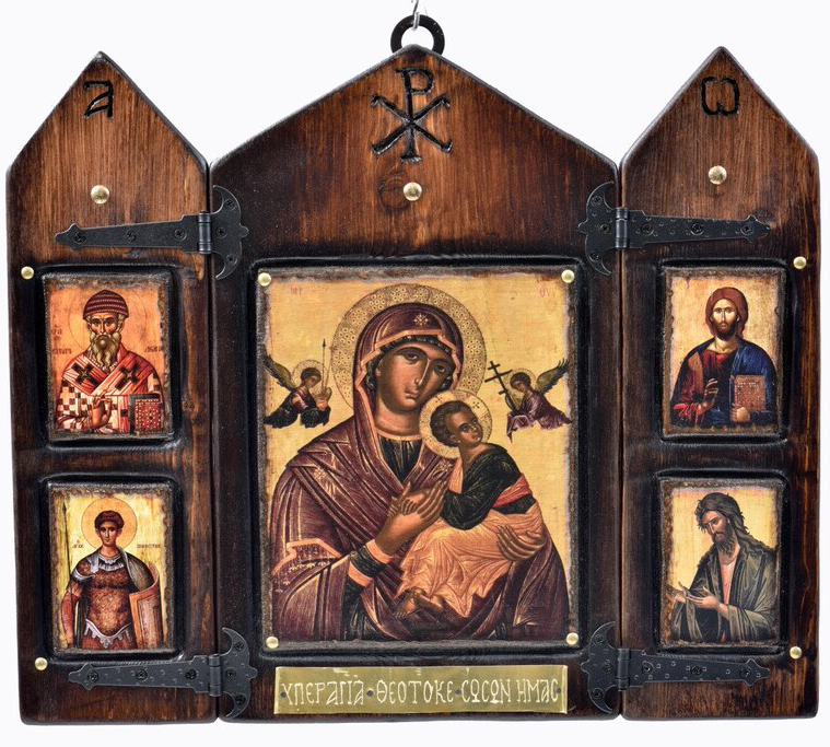 Virgin Mary, Christ & Saints Triptych, 40×24 cm