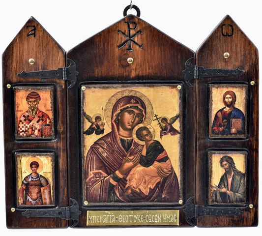 Virgin Mary, Christ & Saints Triptych, 40×24 cm