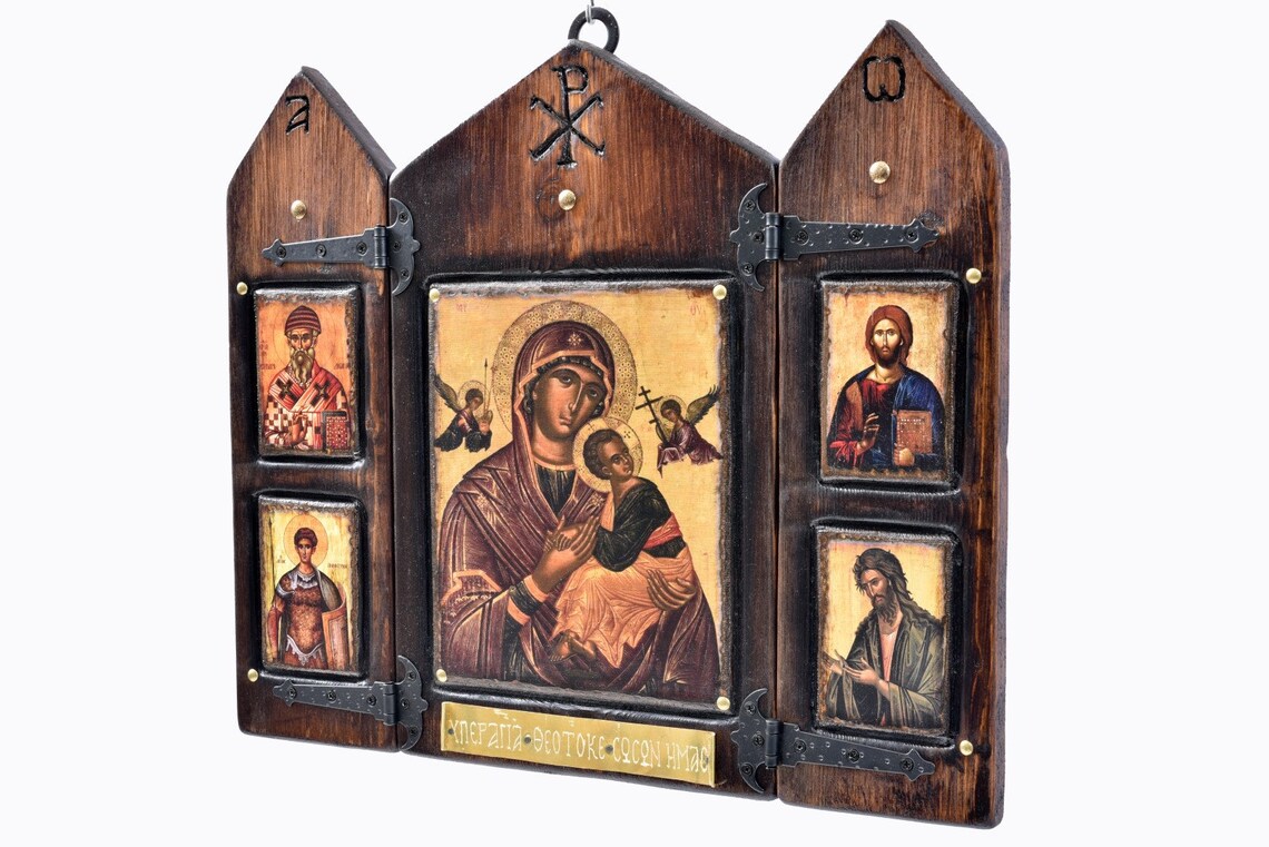Virgin Mary, Christ & Saints Triptych, 40×24 cm