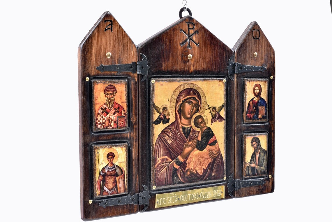 Virgin Mary, Christ & Saints Triptych, 40×24 cm