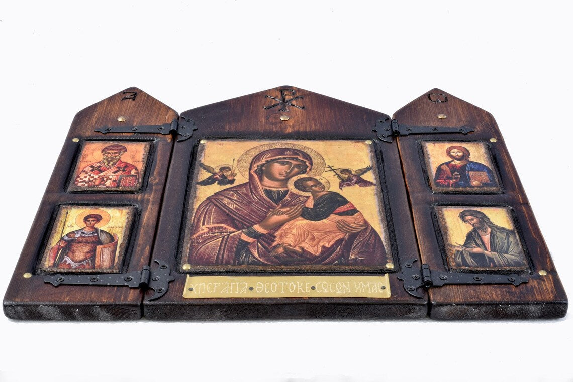 Virgin Mary, Christ & Saints Triptych, 40×24 cm