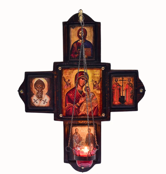 Cross-Shaped Byzantine Iconostasis, 60×47 cm