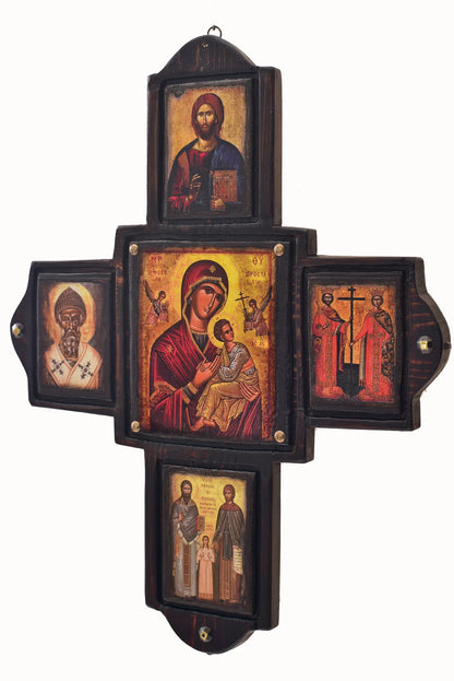 Cross-Shaped Byzantine Iconostasis, 60×47 cm