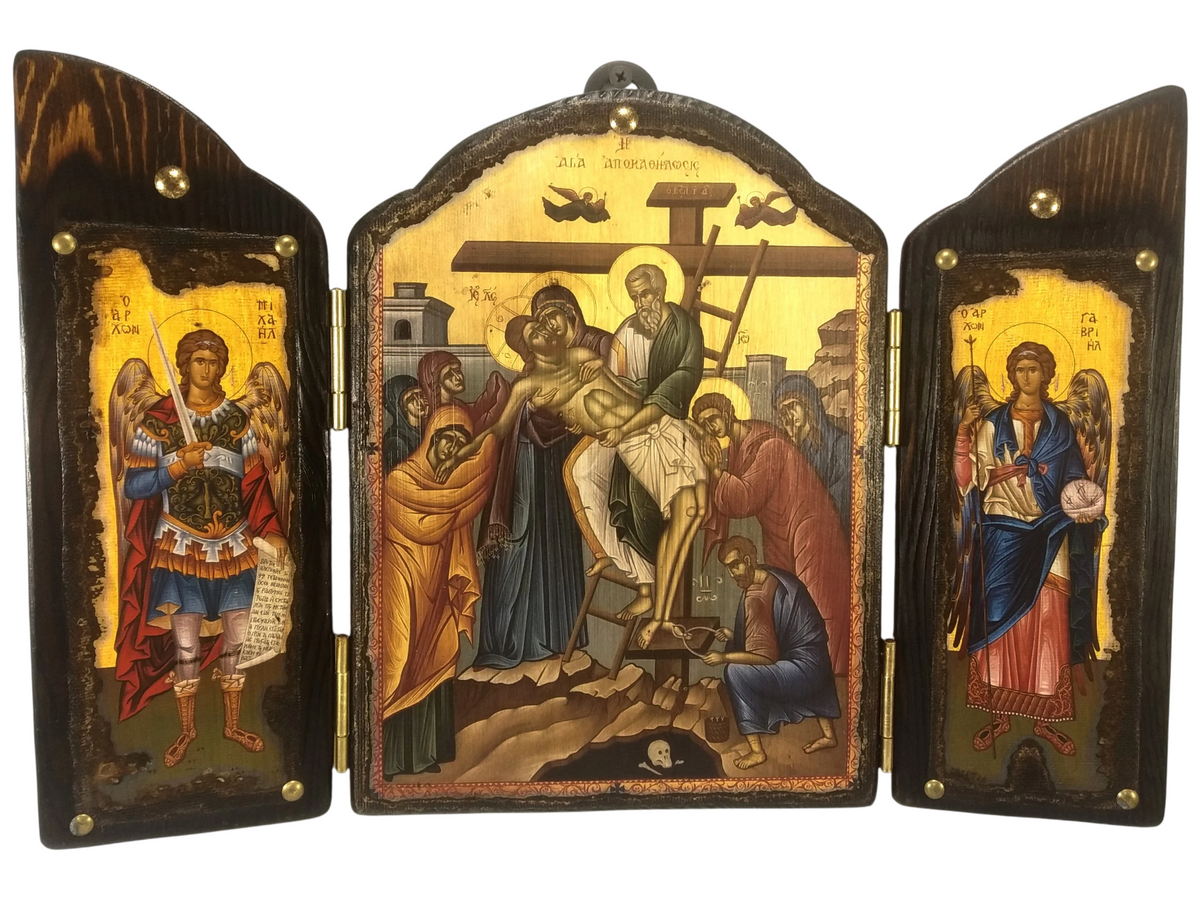 The Deposition of Christ Triptych with Archangels, 30×21 cm