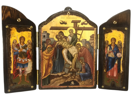 The Deposition of Christ Triptych with Archangels, 30×21 cm