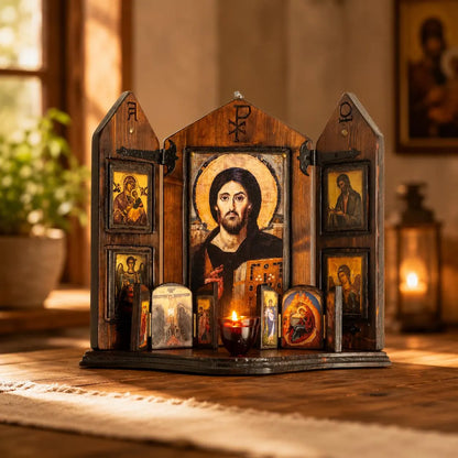 Christ of Sinai Iconostasis with Virgin Mary, Saint John & Archangels, 40×47 cm