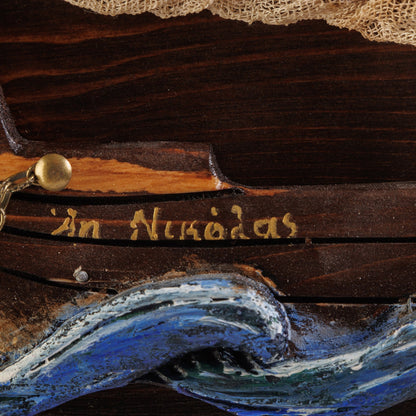 Saint Nicholas Icon with Ship – Byzantine Wall Art, 29×50 cm