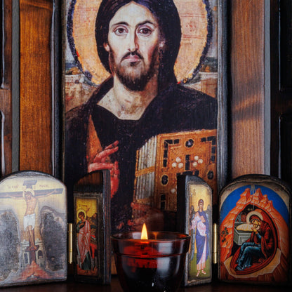 Christ of Sinai Iconostasis with Virgin Mary, Saint John & Archangels, 40×47 cm