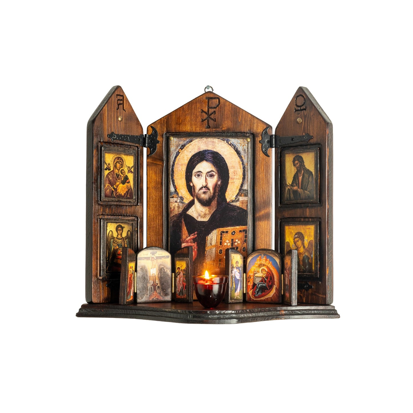 Christ of Sinai Iconostasis with Virgin Mary, Saint John & Archangels, 40×47 cm