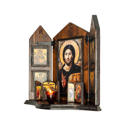 Christ of Sinai Iconostasis with Virgin Mary, Saint John & Archangels, 40×47 cm